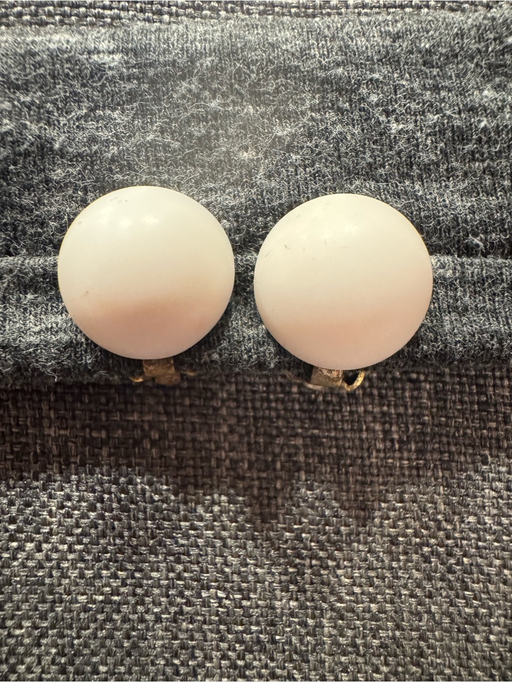 Vintage 1950s-60s Round Dome Button White Clip On Earrings Marked Japan